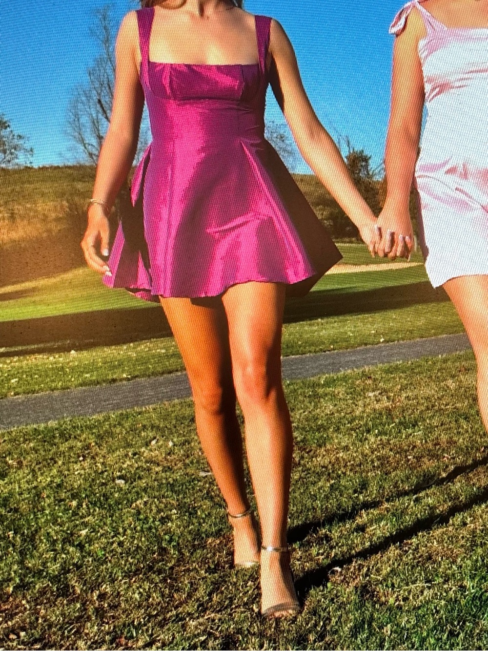 Lucy in the Sky Satin Mini Dress in Magenta